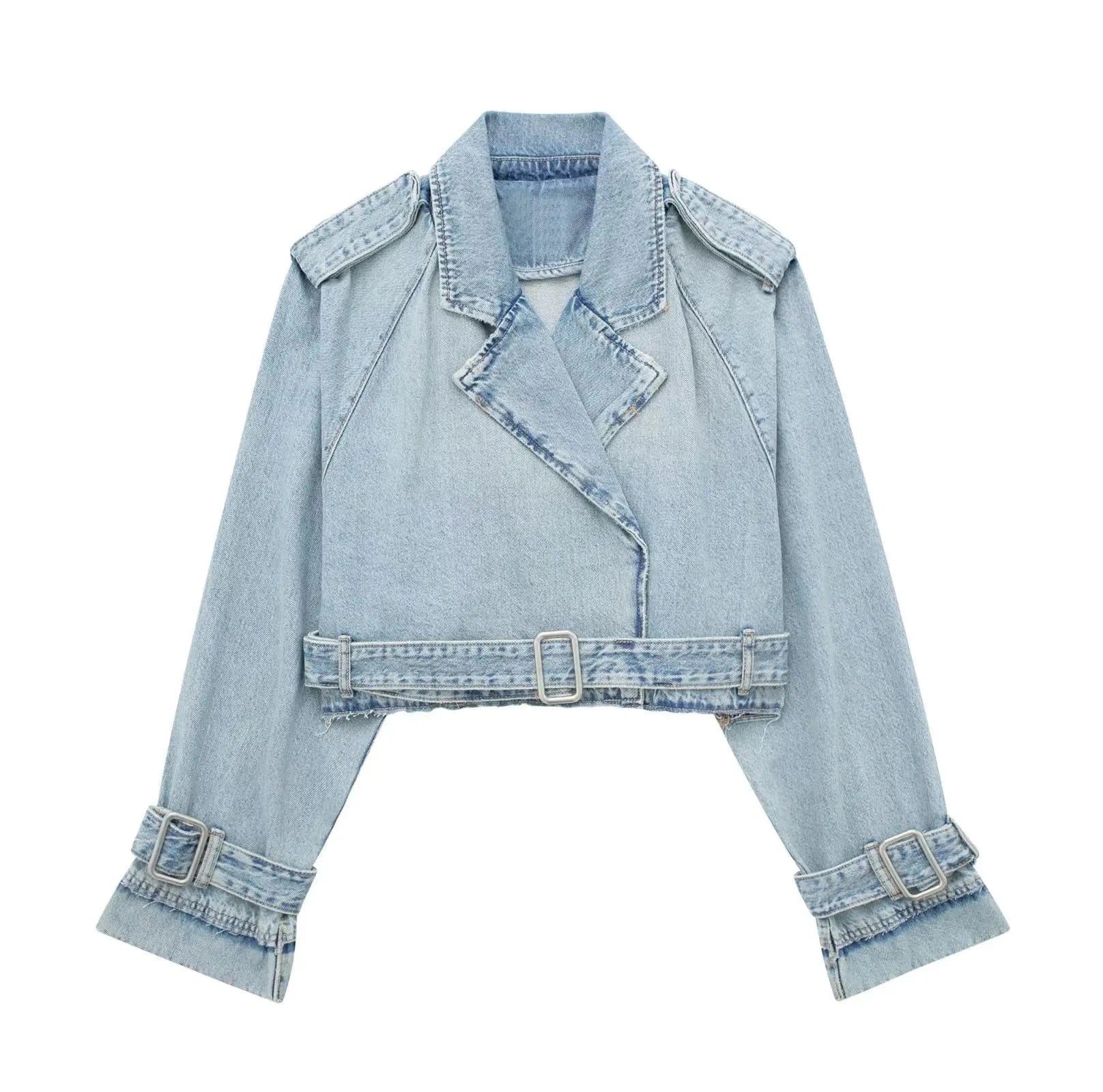 Fashion Streetwear Long Sleeve Crop Top Woman Trench Coat Ladies Blue Jean Denim Jacket
