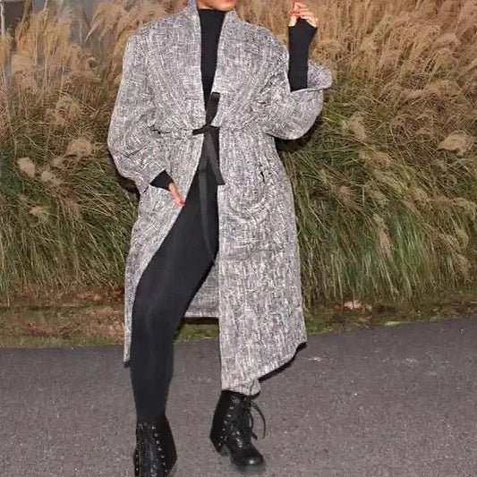 Fashion streetwear vintage ladies elegant windbreaker jacket drawstring loose long women's trench coats