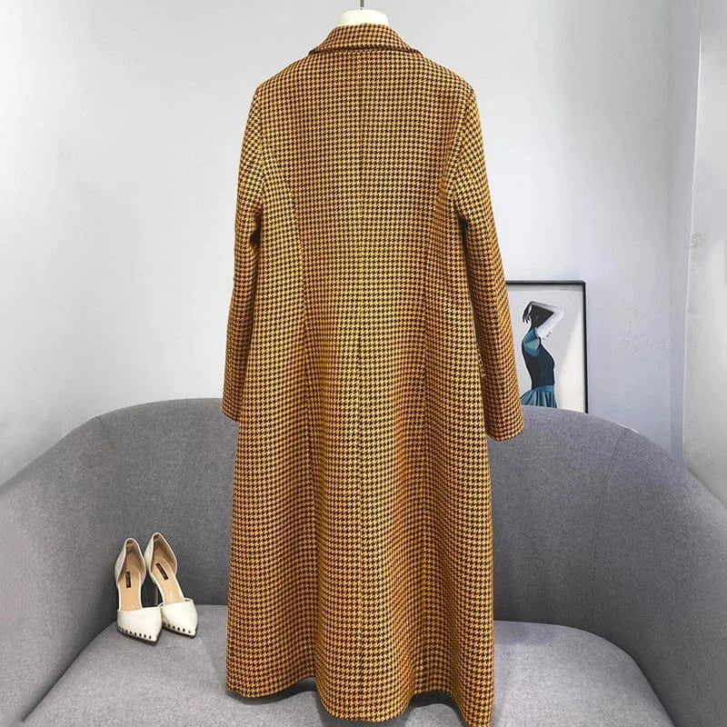 Fashion Style Winter Warm Long Women Wool Fur Cashmere Coat with Real Fox Fur Collar