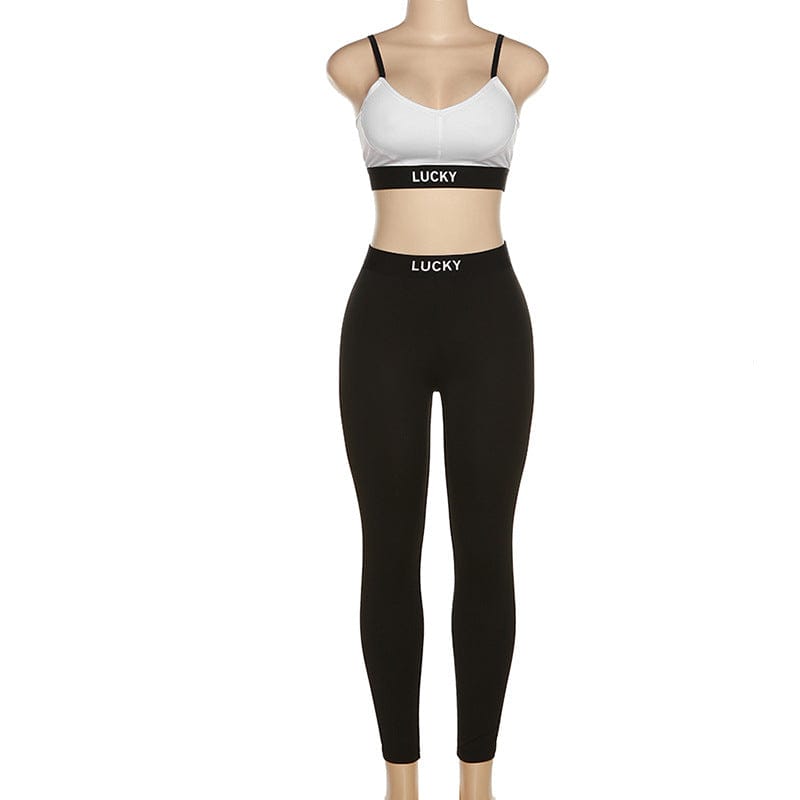 fashion summer woman clothes joggers set lucky bra crop top match pants legging two piece set tracksuits