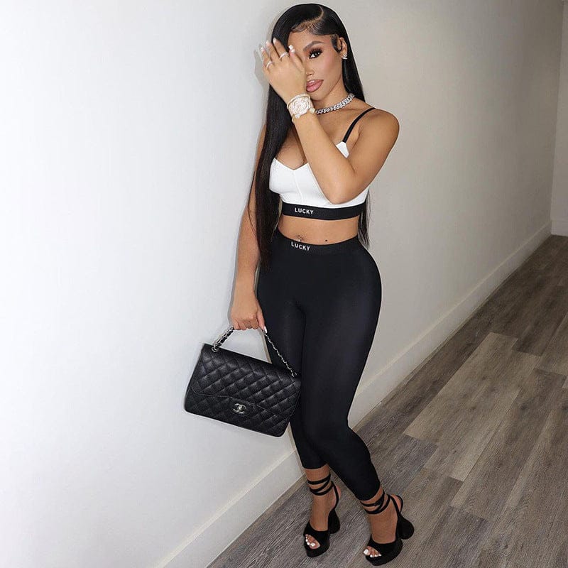 fashion summer woman clothes joggers set lucky bra crop top match pants legging two piece set tracksuits