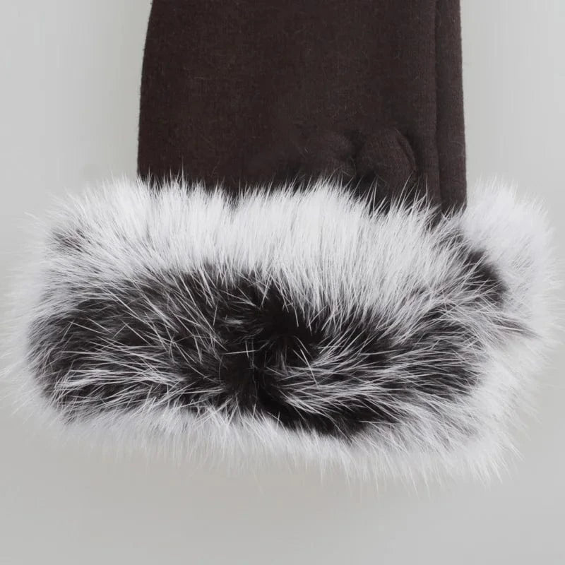 Fashion thermal lovely rabbit fur winter warm touch screen women gloves Luvas