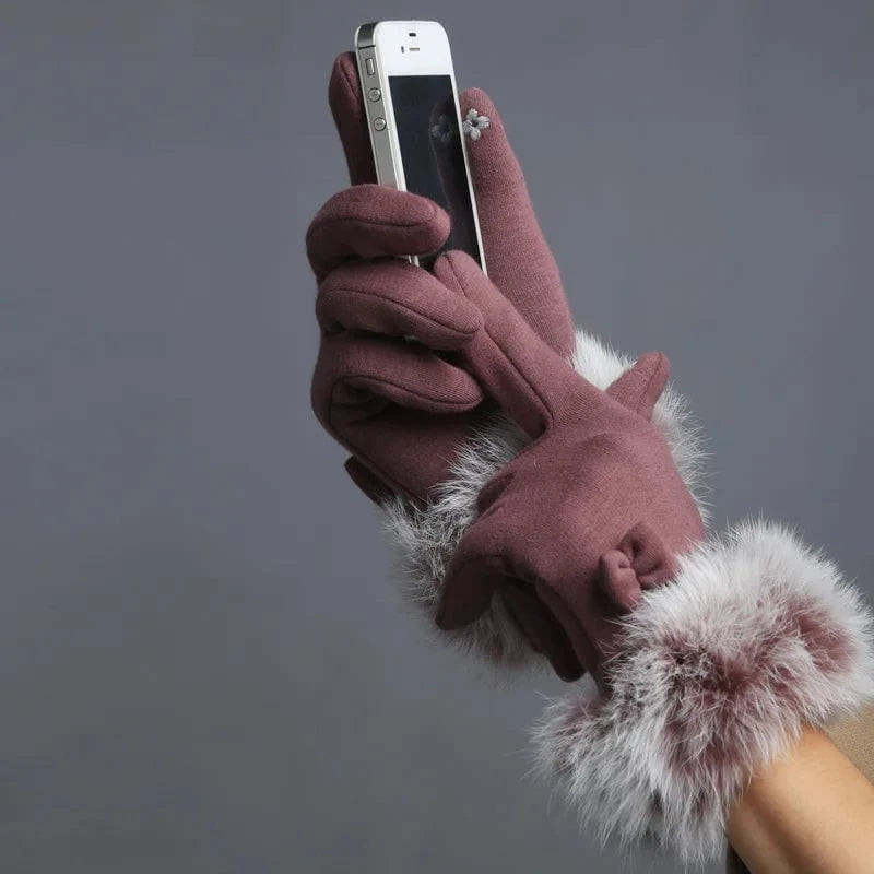 Fashion thermal lovely rabbit fur winter warm touch screen women gloves Luvas