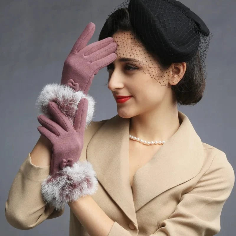Fashion thermal lovely rabbit fur winter warm touch screen women gloves Luvas