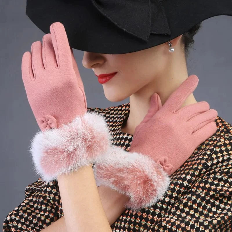 Fashion thermal lovely rabbit fur winter warm touch screen women gloves Luvas