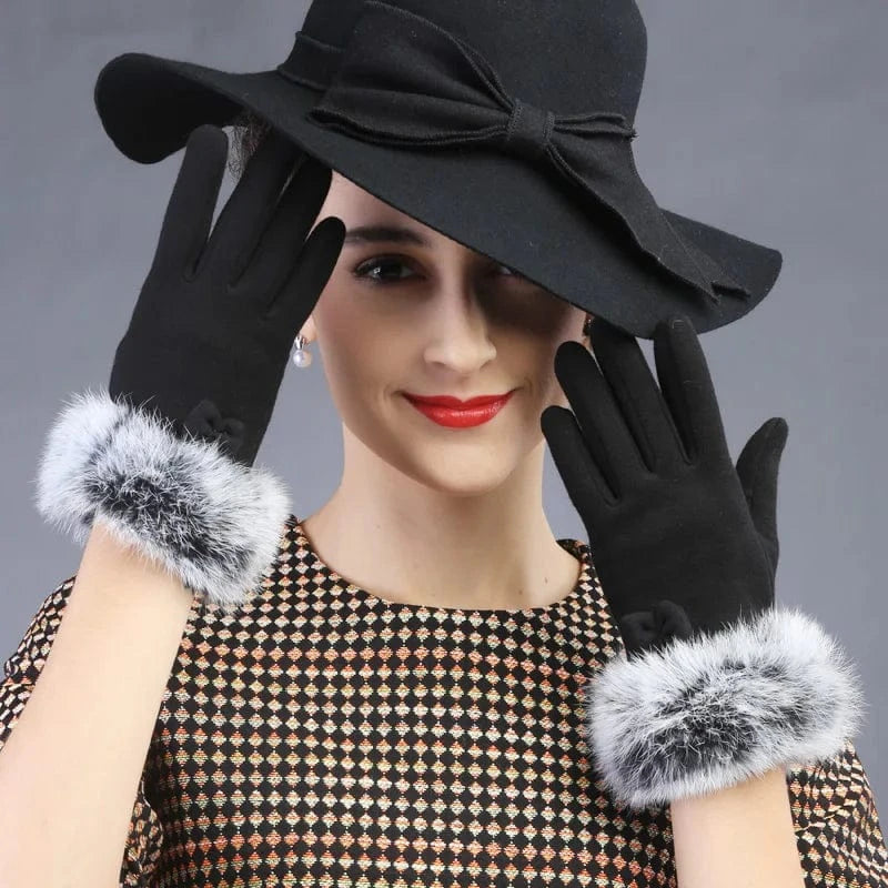 Fashion thermal lovely rabbit fur winter warm touch screen women gloves Luvas