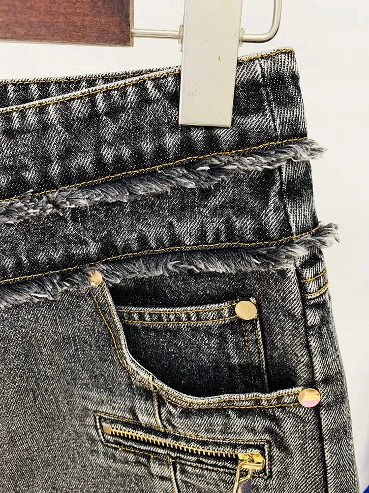 Fashion Top&Skirt Night Clubwear Celebrity Evening  Party Denim Two Piece Sets