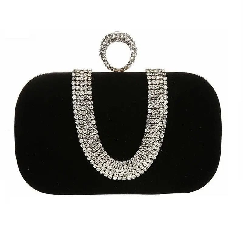 Fashion U-shaped Diamond Set Lady's Top Grade Ring Buckle Exquisite Suede Matching Gown Portable Evening Bag