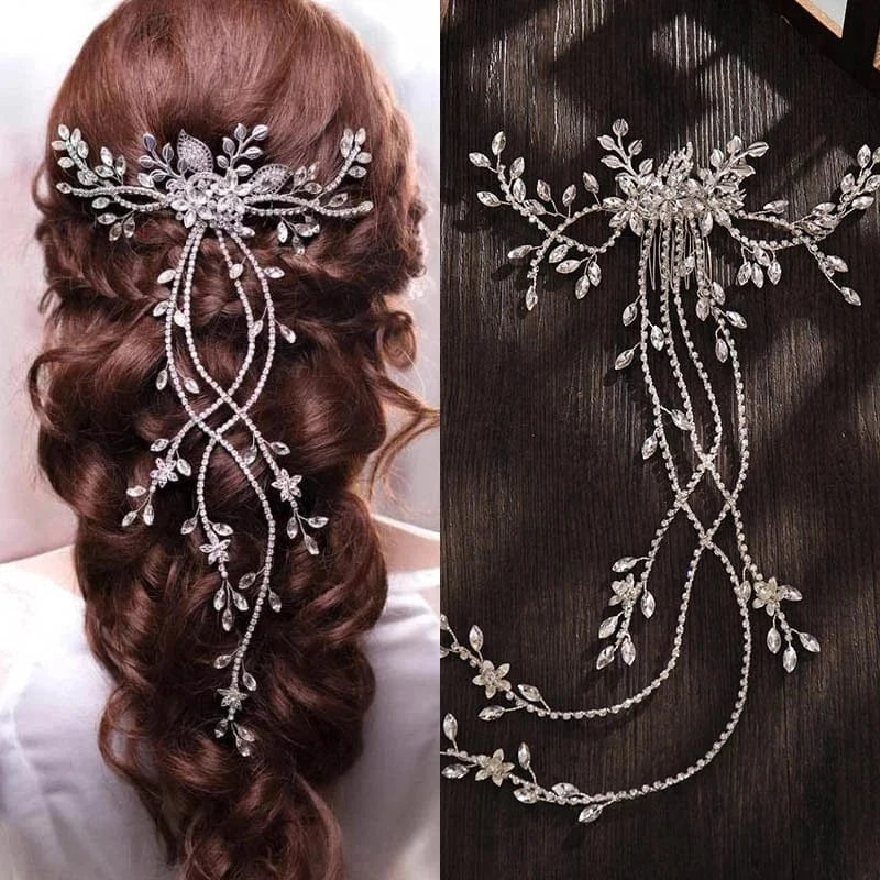 Fashion Wedding Full Crystal Wedding Tassel Comb Handmade Wedding Head Accessories Bridal Hair Jewelry