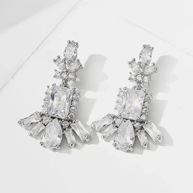 fashion / white gold plated European and American long ins personality diamond earrings new colorful fashion exaggerated female earrings