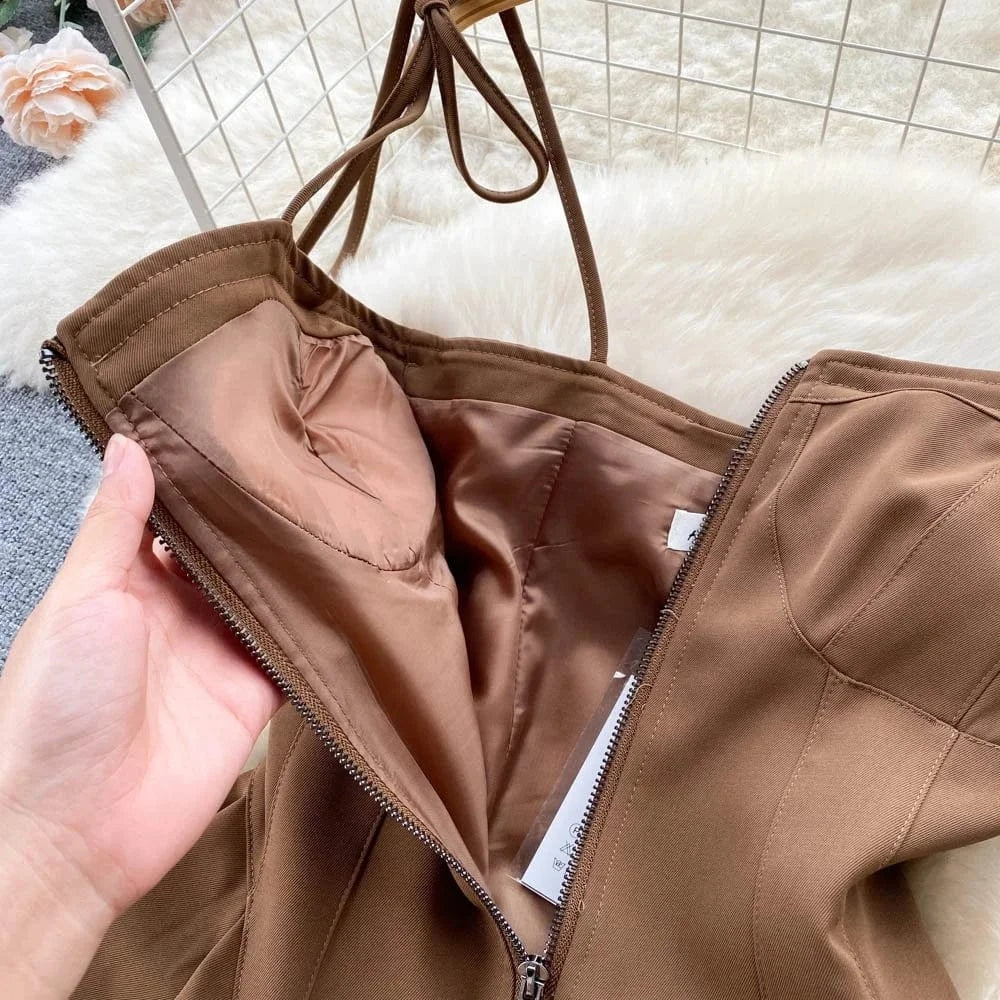 Fashion Wholesale Ladies Casual Sweet Pure A Line Short Dress For Women Customized Logo Tight Waist Pleated Women