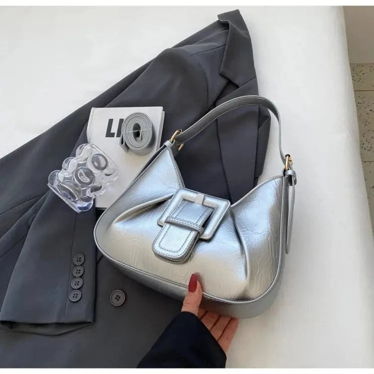 Fashion Women Armpit Shoulder Bag Design Underarm Pleated Saddle Bags Belted Lock Messenger Bag Purse Hobos Handbags Y2K