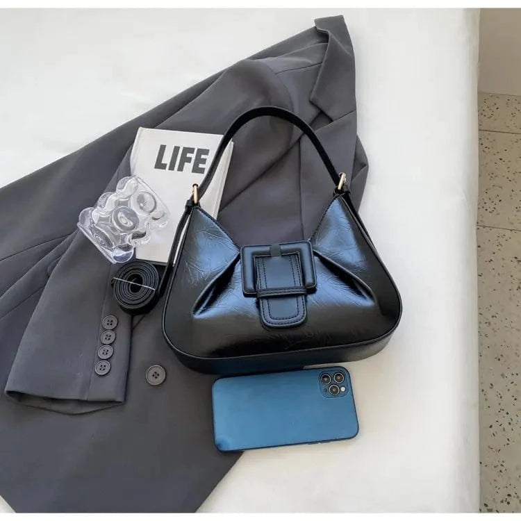 Fashion Women Armpit Shoulder Bag Design Underarm Pleated Saddle Bags Belted Lock Messenger Bag Purse Hobos Handbags Y2K