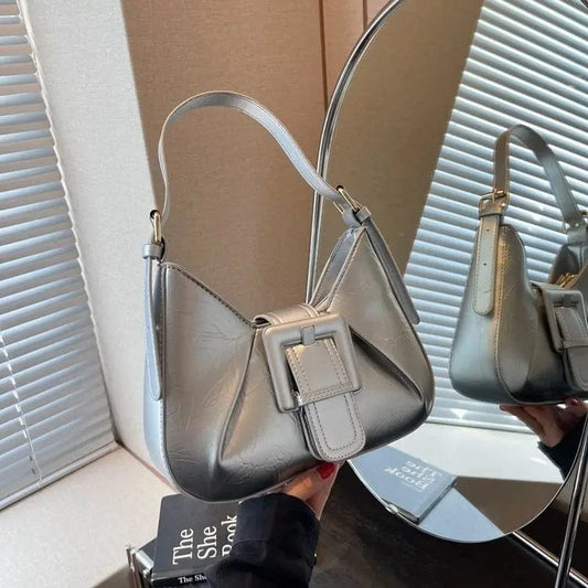 Fashion Women Armpit Shoulder Bag Design Underarm Pleated Saddle Bags Belted Lock Messenger Bag Purse Hobos Handbags Y2K