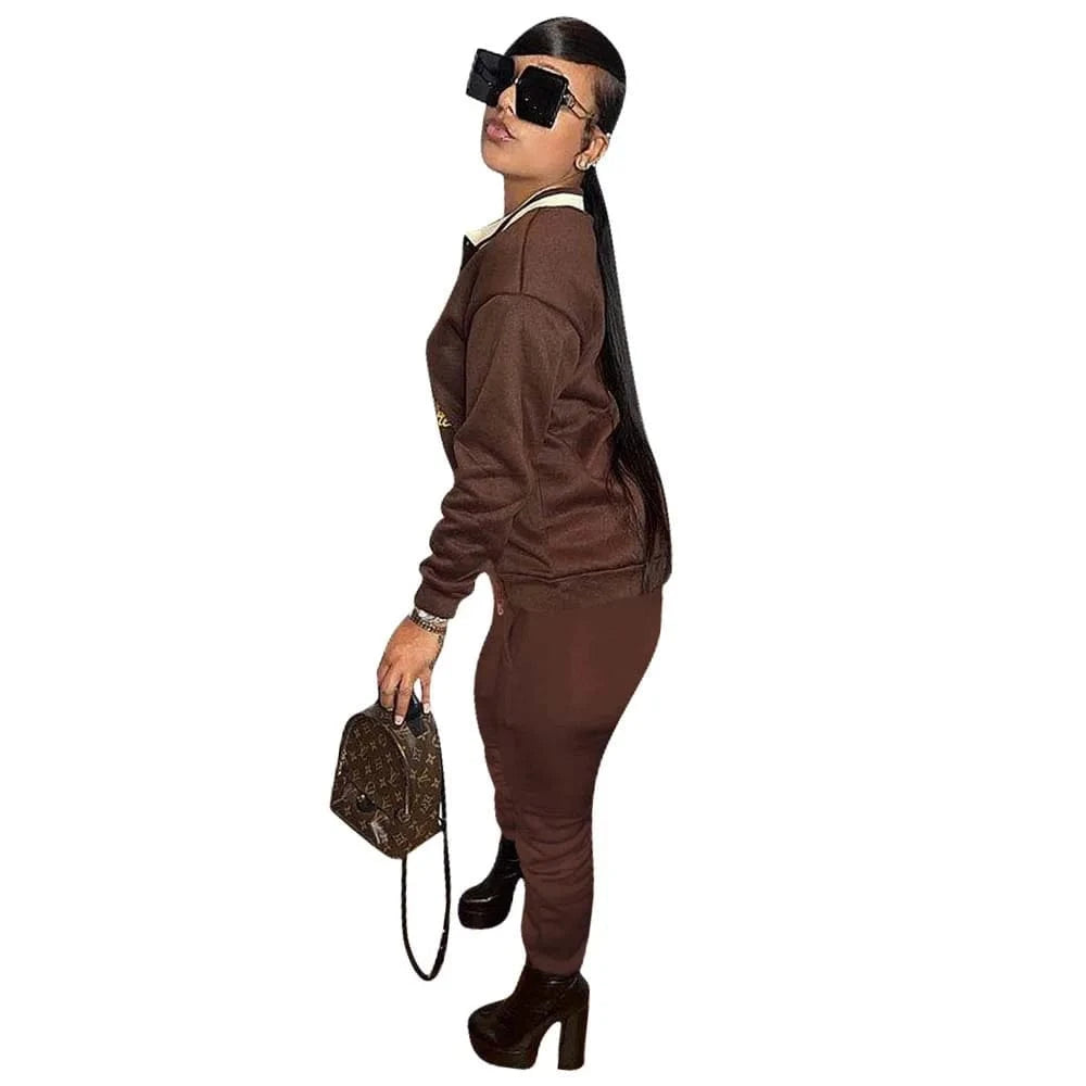 Fashion Women Clothes 2 Piece Jogger Sets Winter Sweatshirt Print Hoodie Jogging Sets Cotton Polyester Polo Sweat Suits