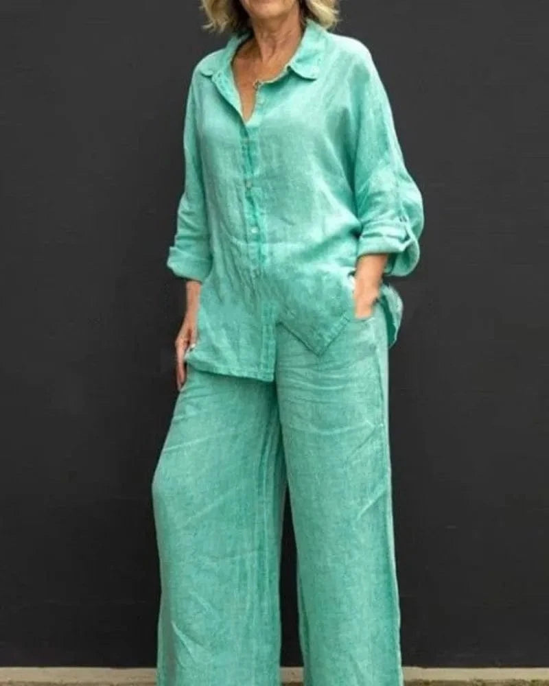 Fashion Women Clothes Vendor Ladies Street Wear Long Sleeve Shirt and Pant Matching Suits 2 Piece Set