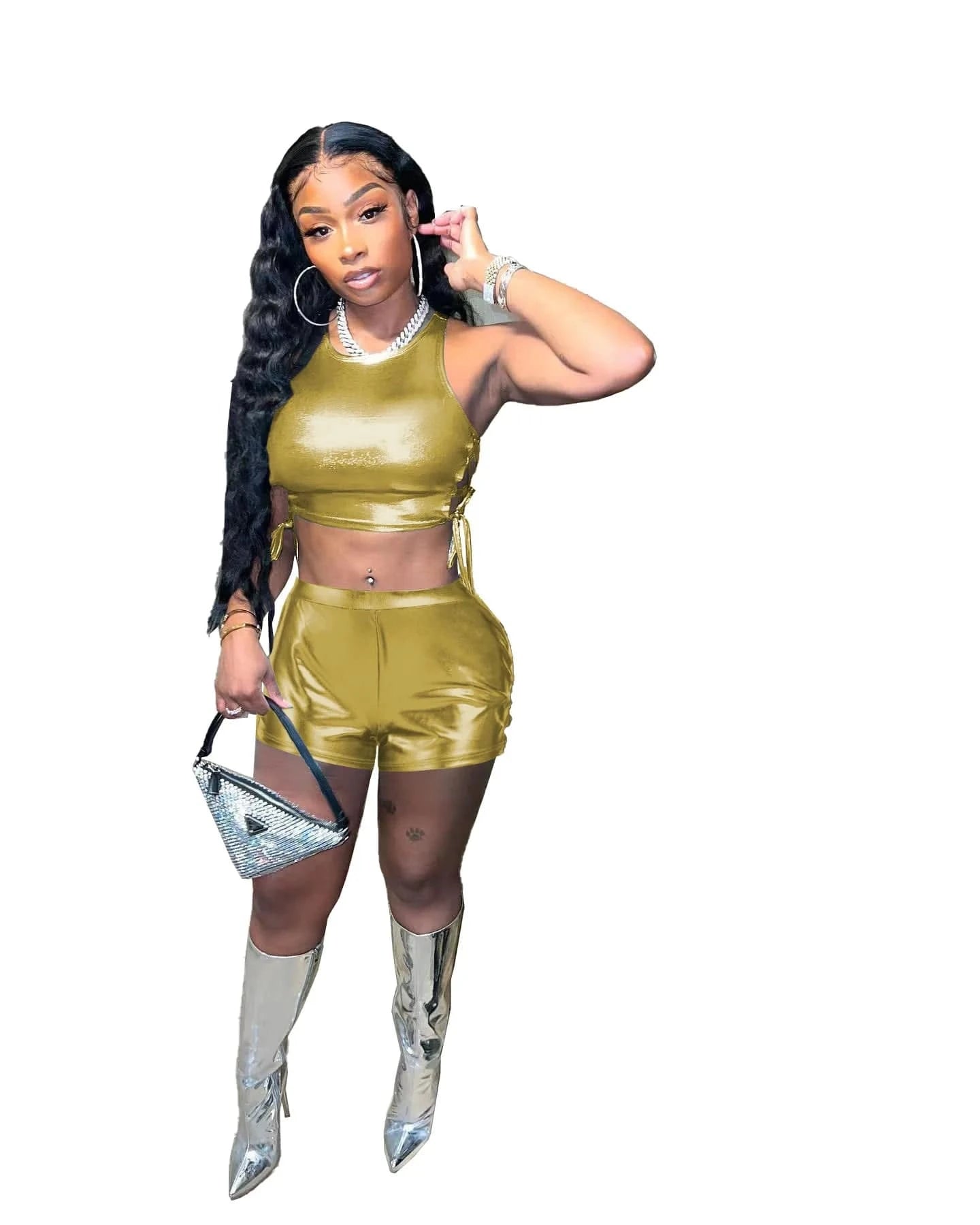 fashion women clothing 2023 summer matching two piece  Strap Hollowed Out Top and shorts set