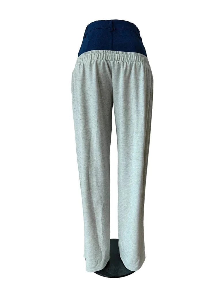 Fashion Women Denim Patchwork High Waist Jogger Pants 2023 Active Zipper Fly Jean Splicing Trousers