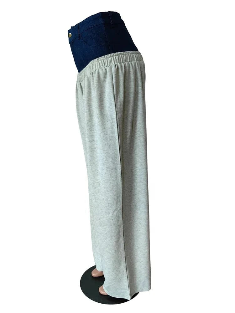 Fashion Women Denim Patchwork High Waist Jogger Pants 2023 Active Zipper Fly Jean Splicing Trousers