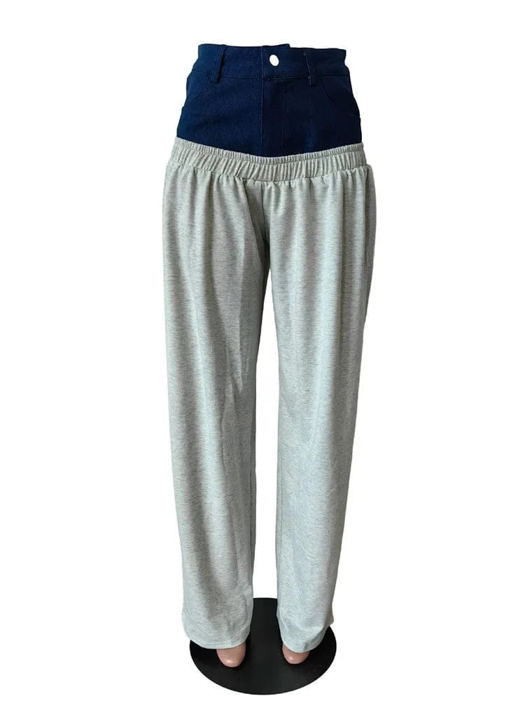 Fashion Women Denim Patchwork High Waist Jogger Pants 2023 Active Zipper Fly Jean Splicing Trousers