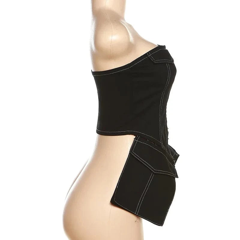 Fashion Women Denim Sexy Off Shoulder Strapless Tube Top Wrap Chest Vest Single Breasted Corset Top