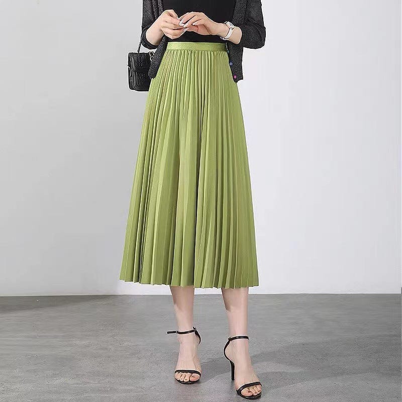 Fashion Women Elastic Waist Long Pleated Skirt Soild Colour Casual Skirts