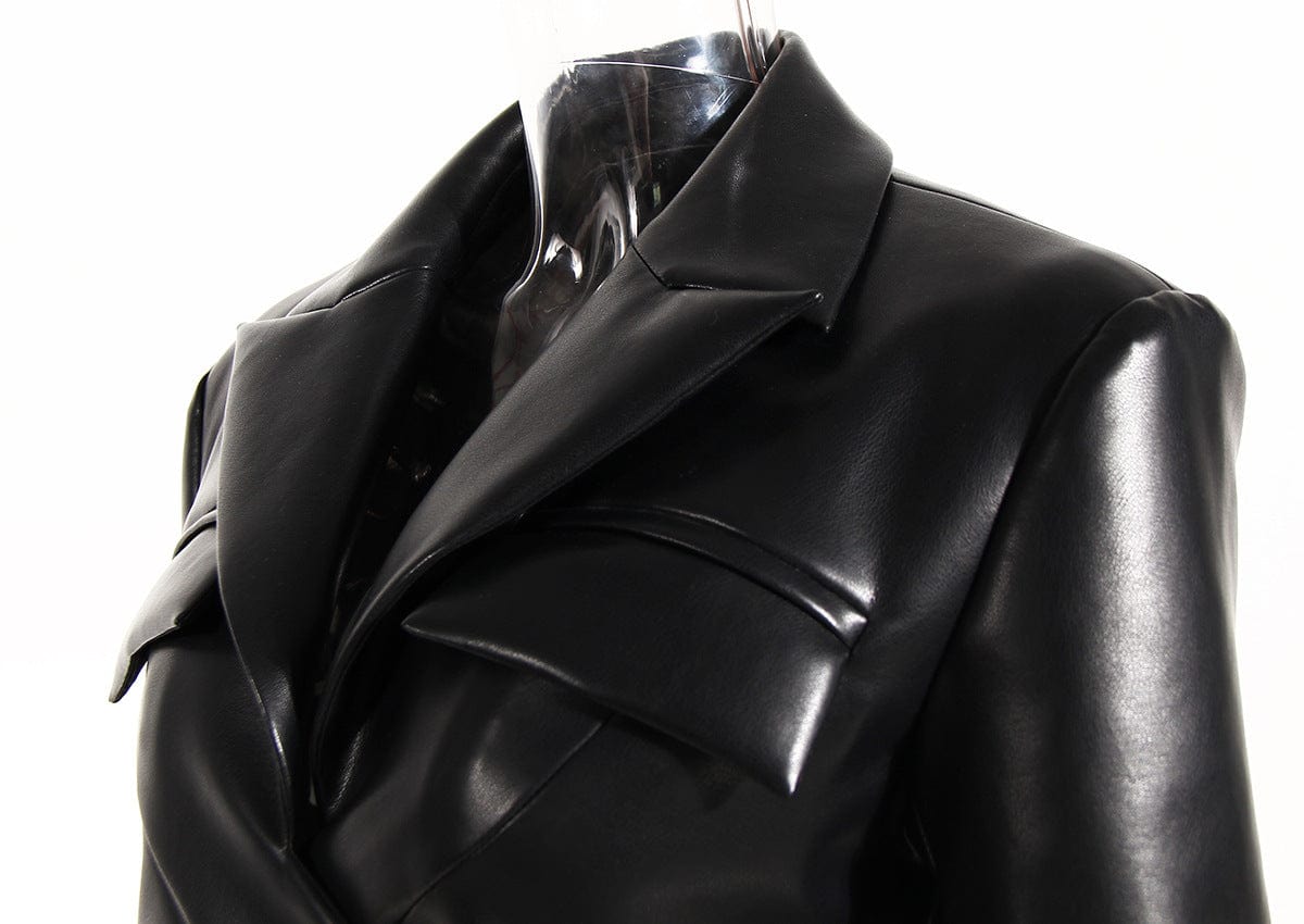 Fashion women leather jacket solid color long sleeve PU leather jacket short women's coats