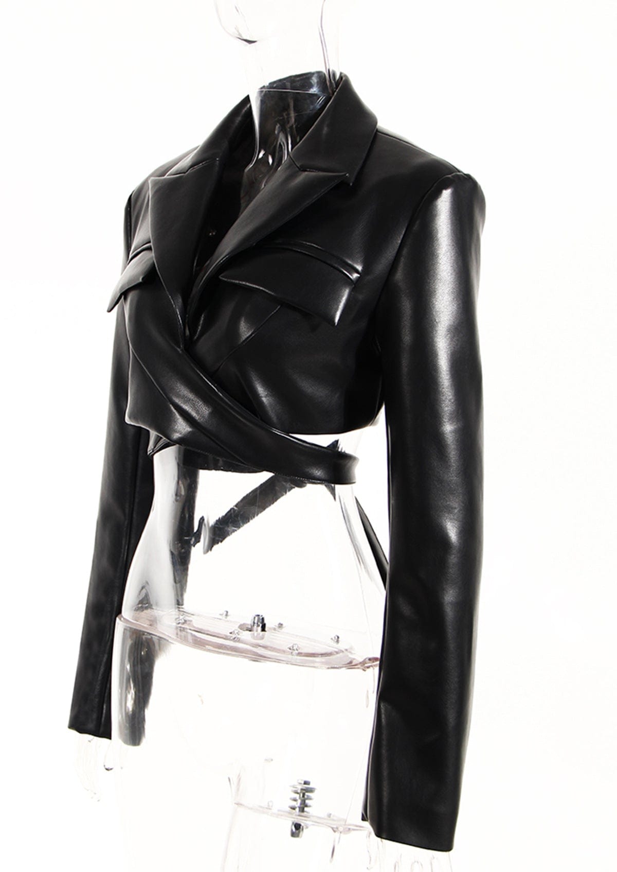 Fashion women leather jacket solid color long sleeve PU leather jacket short women's coats