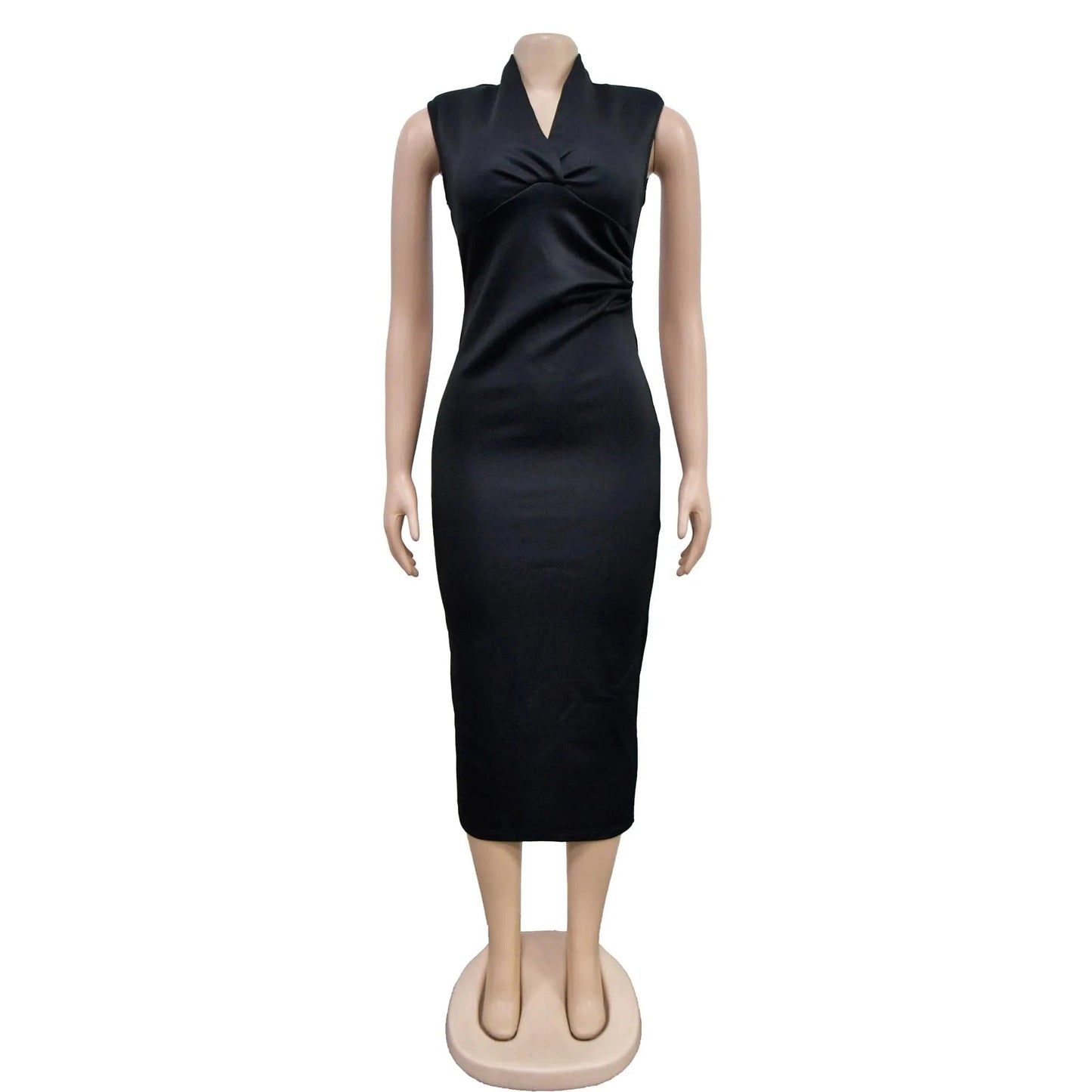 Fashion Women'S Solid Color Deep V Sleeveless Pleated Long Casual Dresses