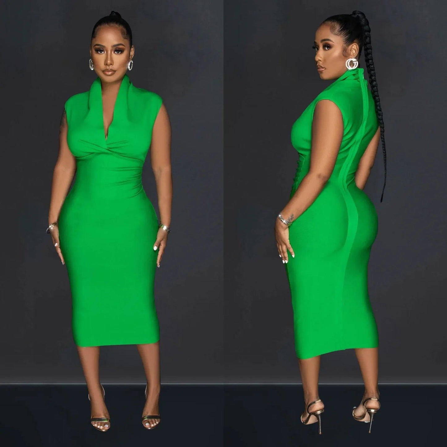 Fashion Women'S Solid Color Deep V Sleeveless Pleated Long Casual Dresses