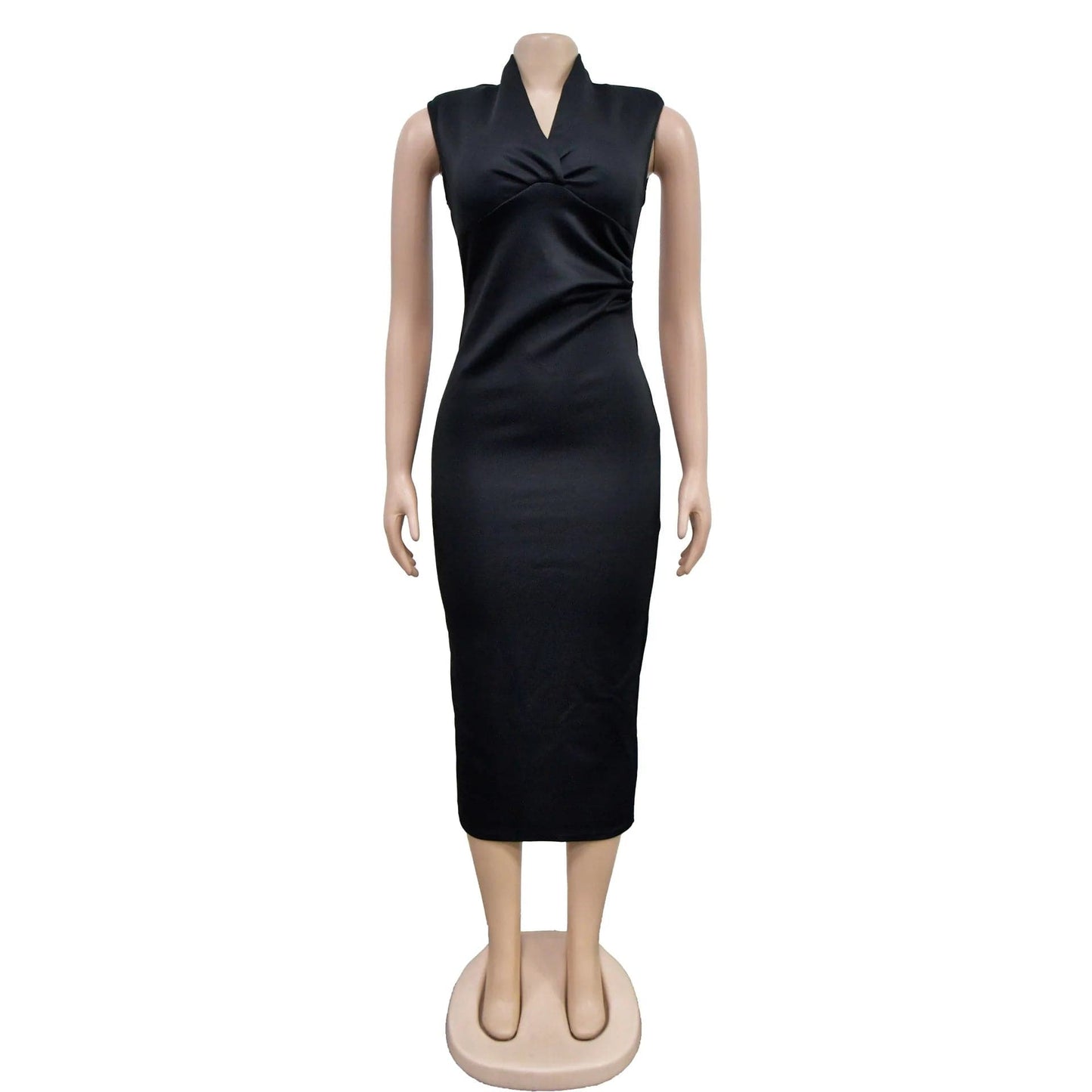 Fashion Women'S Solid Color Deep V Sleeveless Pleated Long Casual Dresses