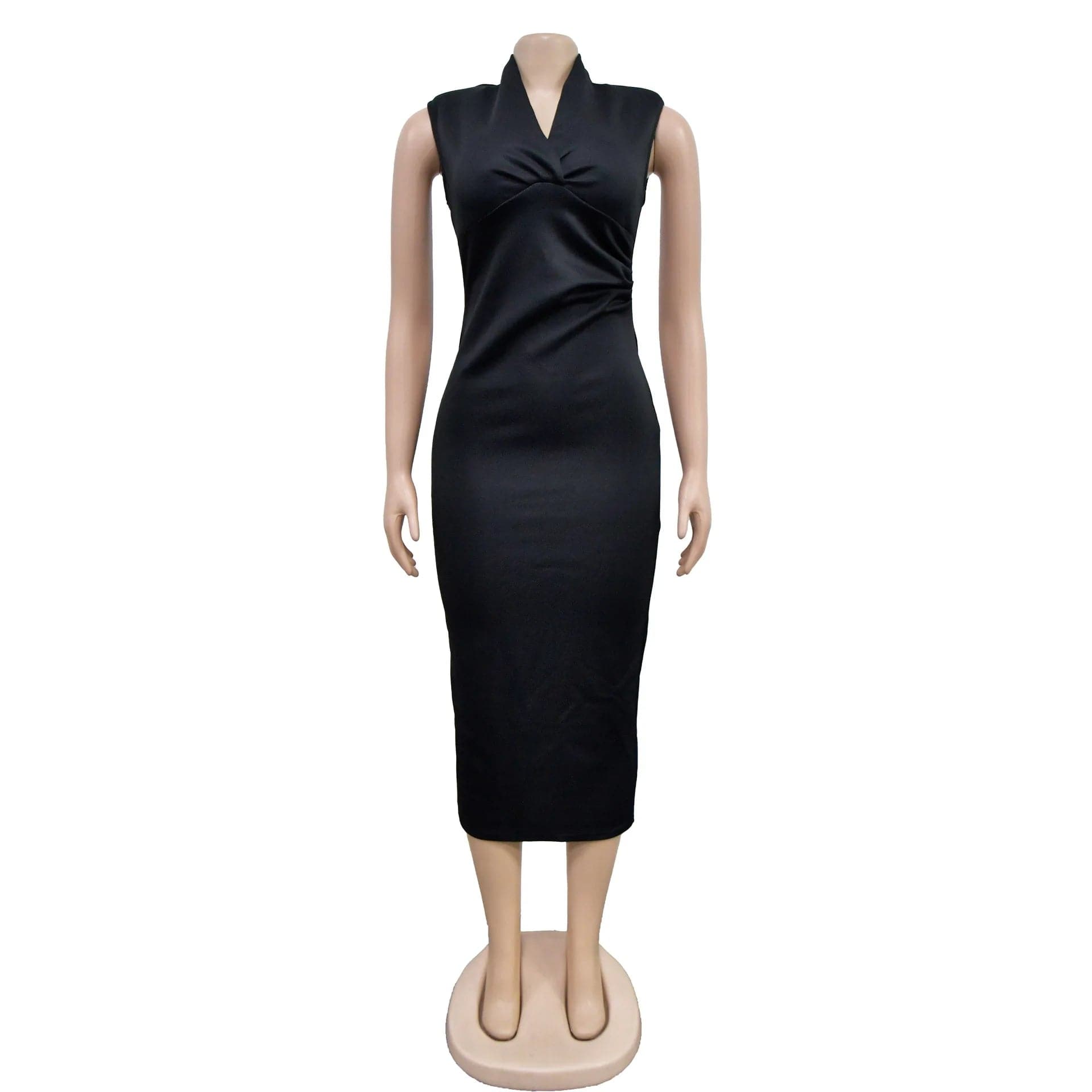 Fashion Women'S Solid Color Deep V Sleeveless Pleated Long Casual Dresses