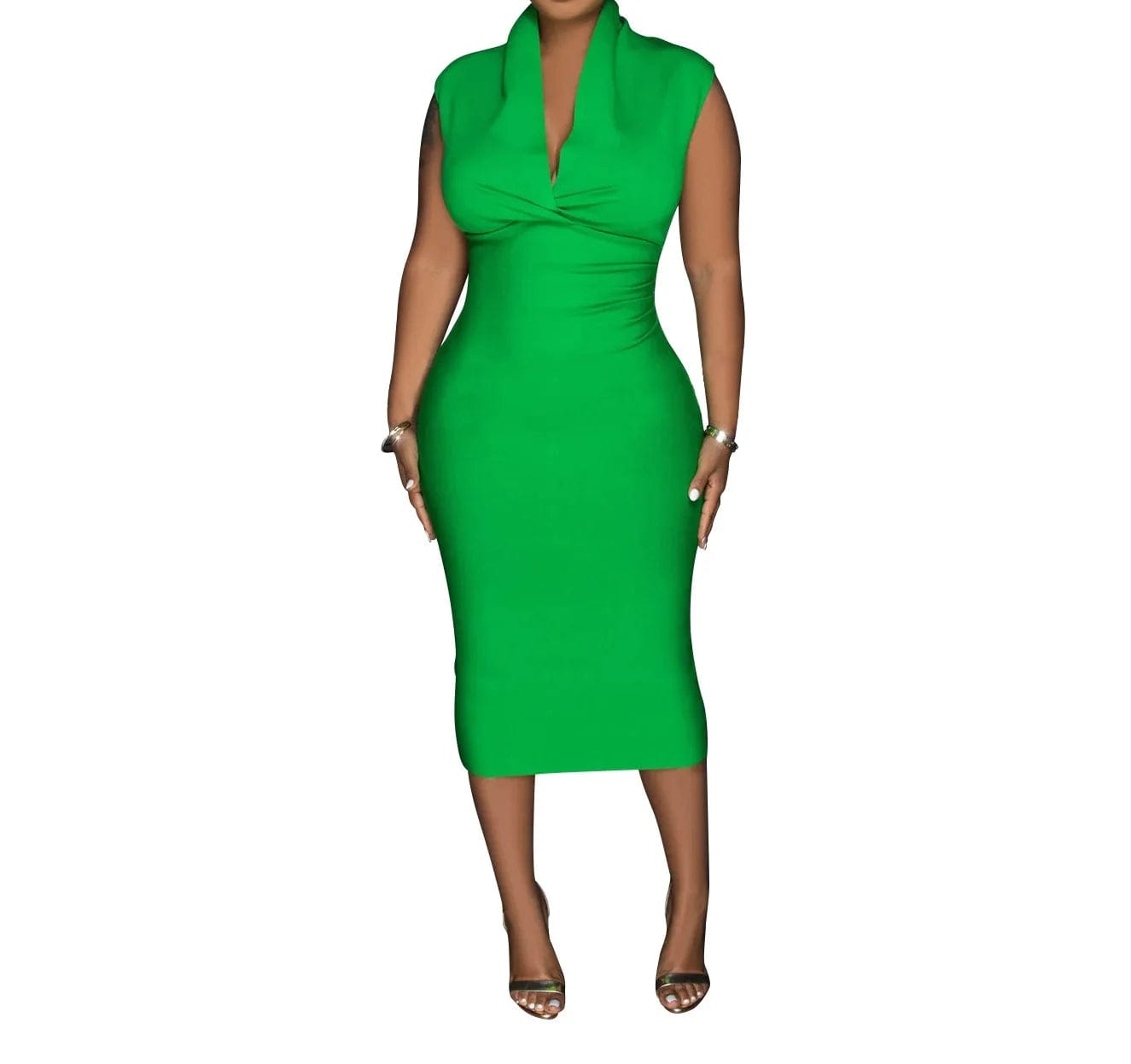 Fashion Women'S Solid Color Deep V Sleeveless Pleated Long Casual Dresses