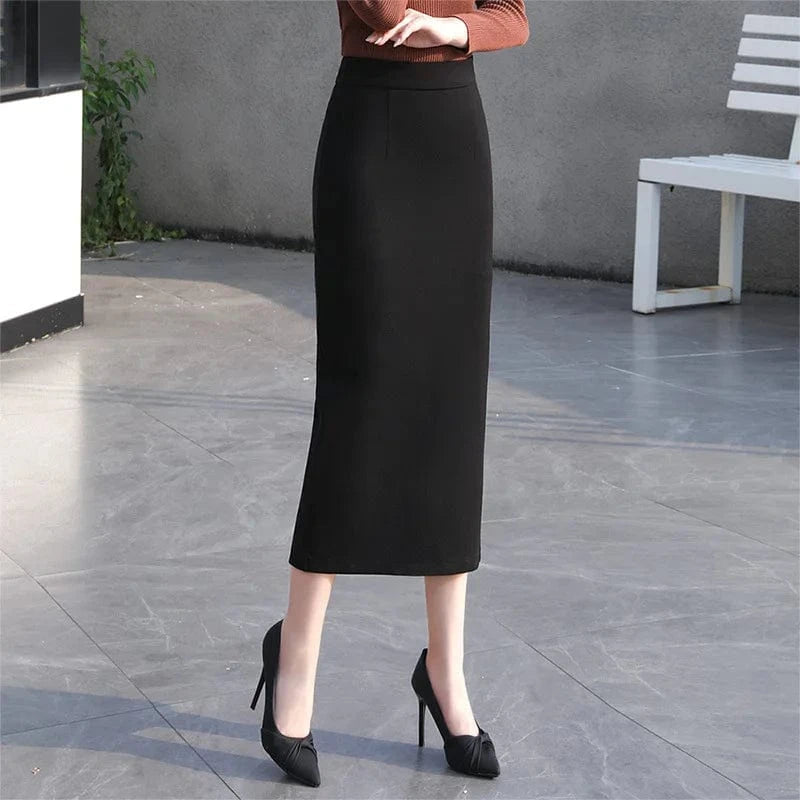 Fashion Women Spring  Autumn New Slit Wrap Hip Skirt Elastic Solid Color Office One-step Skirt Suit Long Casual Skirt