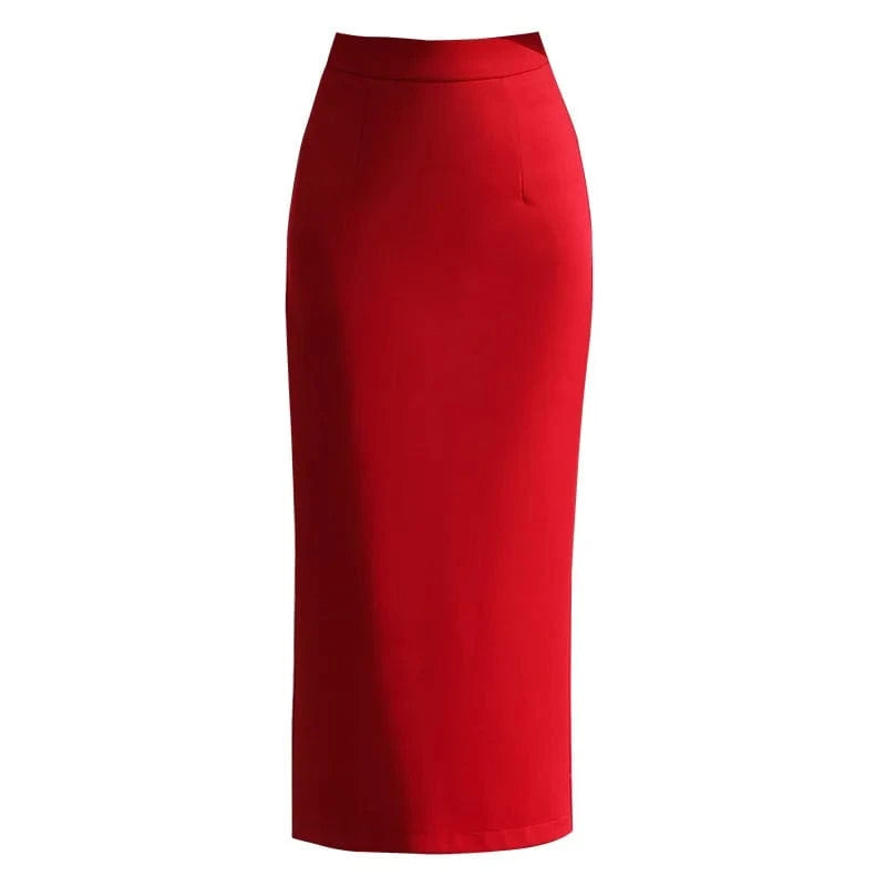 Fashion Women Spring  Autumn New Slit Wrap Hip Skirt Elastic Solid Color Office One-step Skirt Suit Long Casual Skirt
