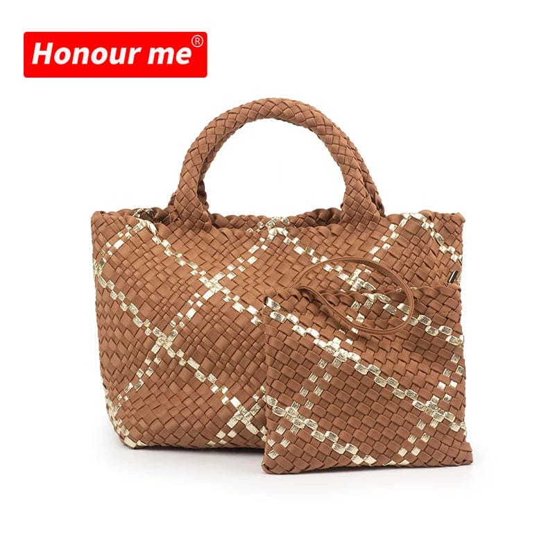 Fashion Women Tote Handmade Woven Neoprene Beach Tote Bag Hand Make Shopping Knitted Bag Weave Bag