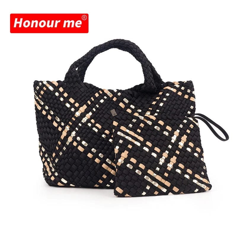 Fashion Women Tote Handmade Woven Neoprene Beach Tote Bag Hand Make Shopping Knitted Bag Weave Bag