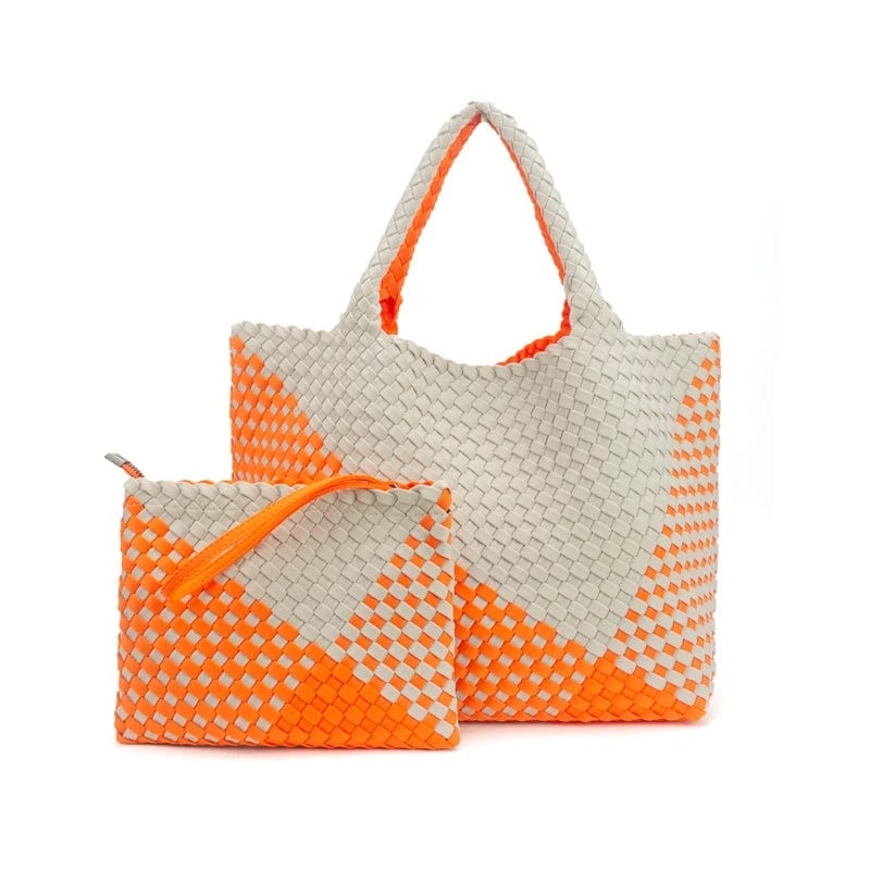 Fashion Women Tote Handmade Woven Neoprene Beach Tote Bag Hand Make Shopping Knitted Bag Weave Bag