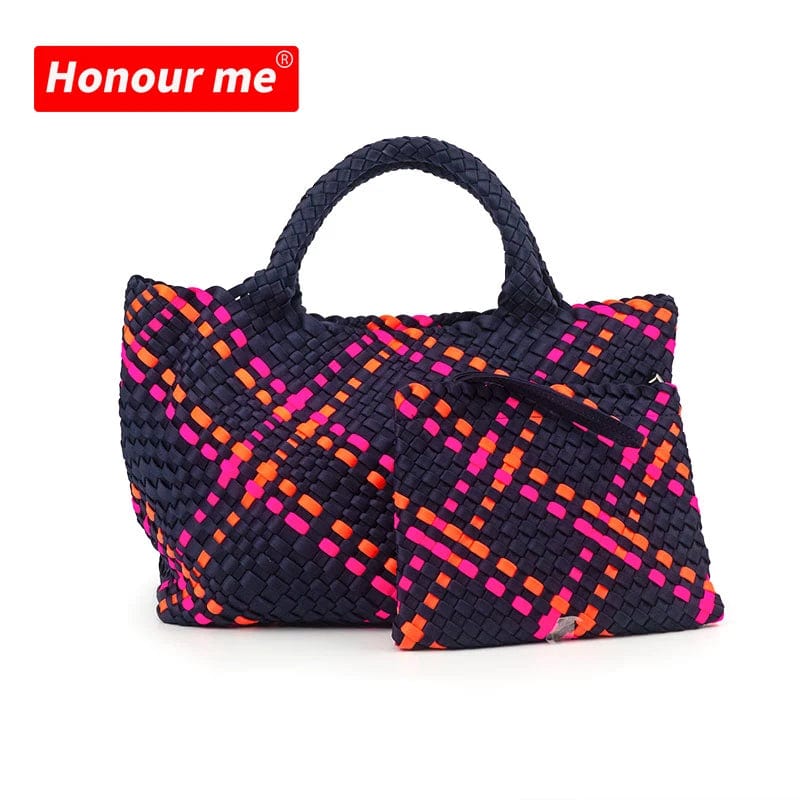 Fashion Women Tote Handmade Woven Neoprene Beach Tote Bag Hand Make Shopping Knitted Bag Weave Bag
