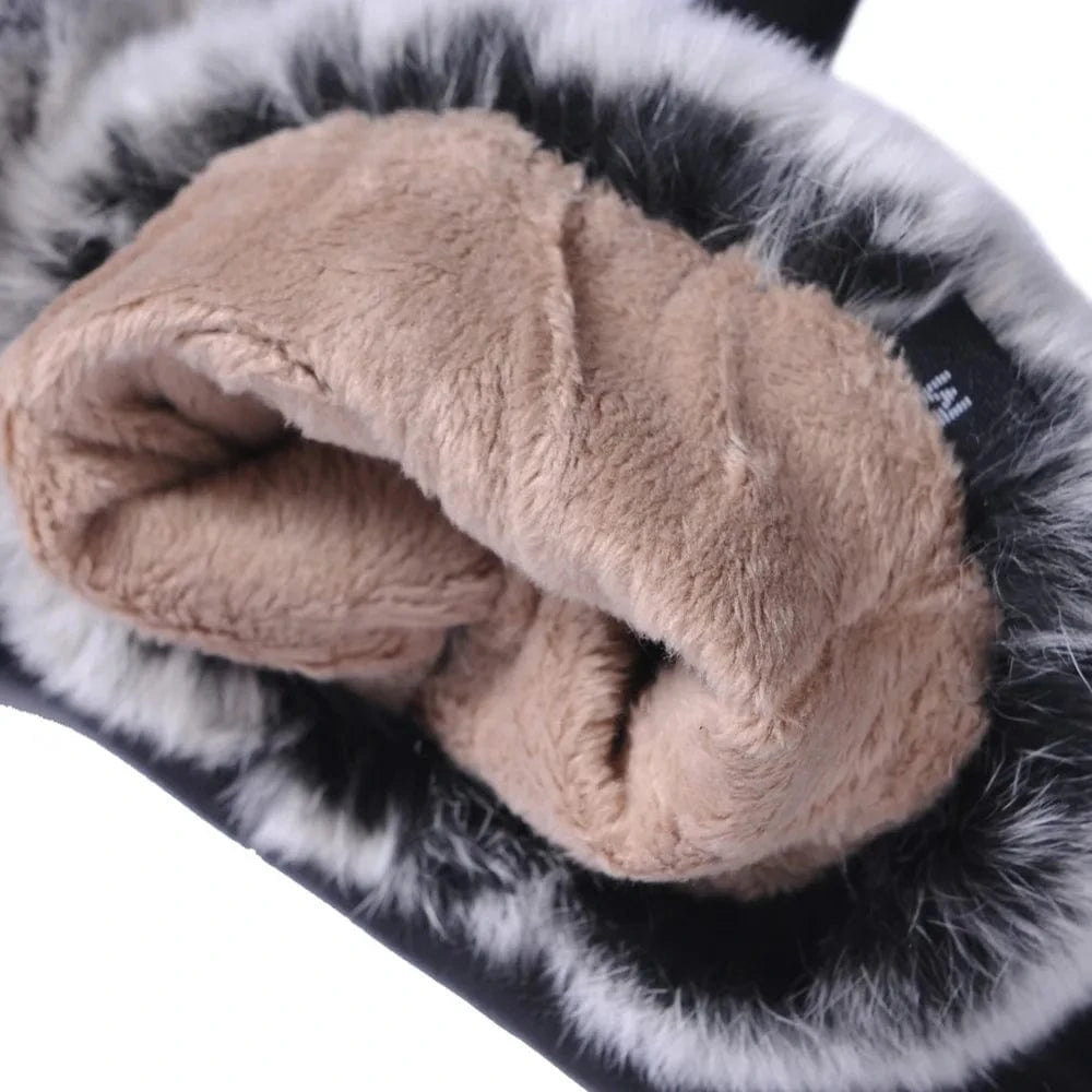 Fashion women touch sheepskin leather rabbit fur gift gloves winter