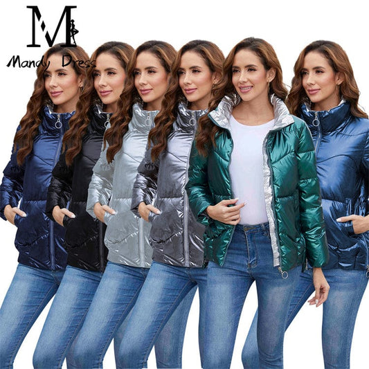 Fashion Y2K Outfits Ladies Puffer Jacket Stand Collar Winter American Clothing Bubble Coats For Women