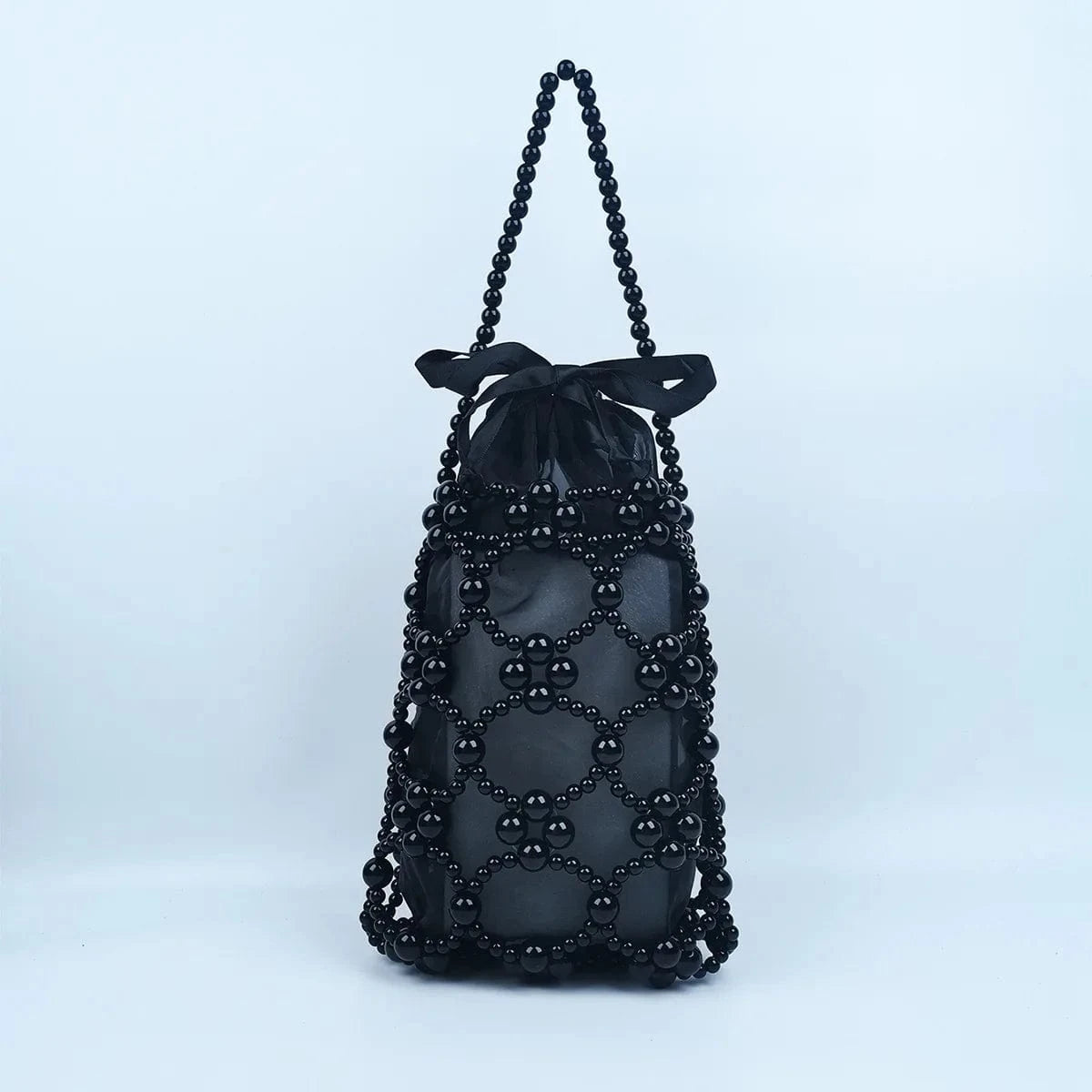 Fashionable and trendy plated hand woven acrylic street photography casual versatile beaded handbag Hollow Out Bucket Pouch