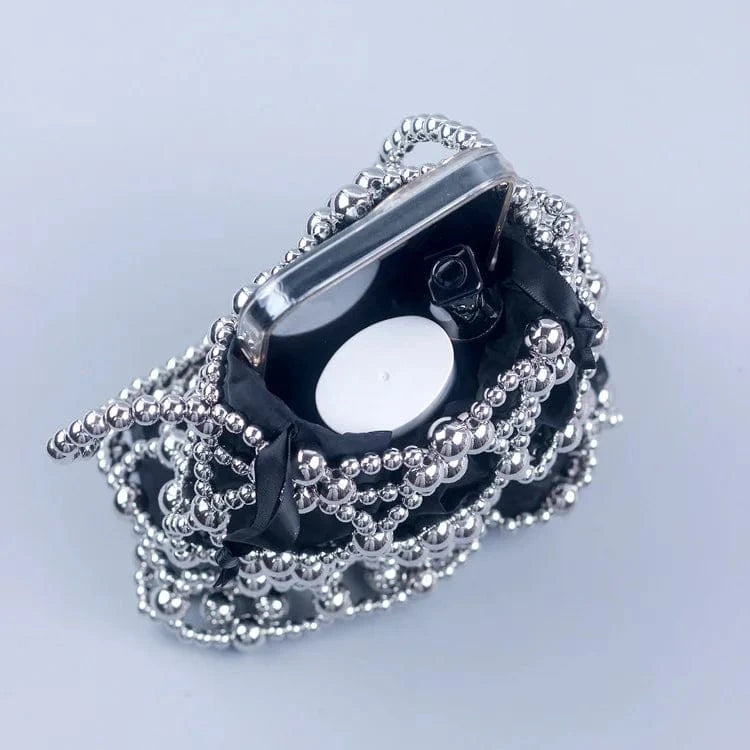 Fashionable and trendy plated hand woven acrylic street photography casual versatile beaded handbag Hollow Out Bucket Pouch