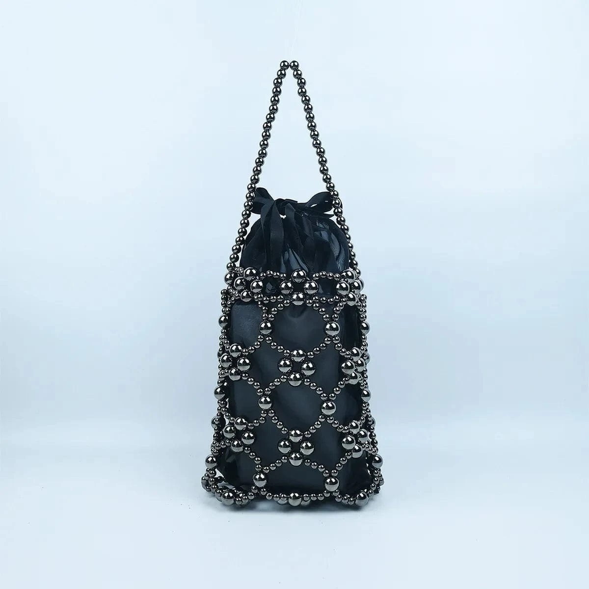 Fashionable and trendy plated hand woven acrylic street photography casual versatile beaded handbag Hollow Out Bucket Pouch