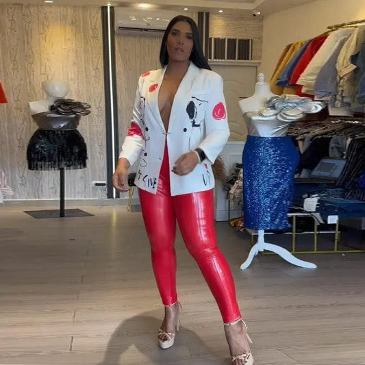 Fashionable commuter print cinched waist slim blazer top