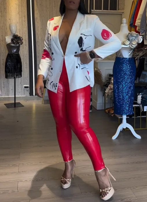 Fashionable commuter print cinched waist slim blazer top