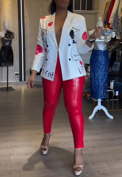 Fashionable commuter print cinched waist slim blazer top