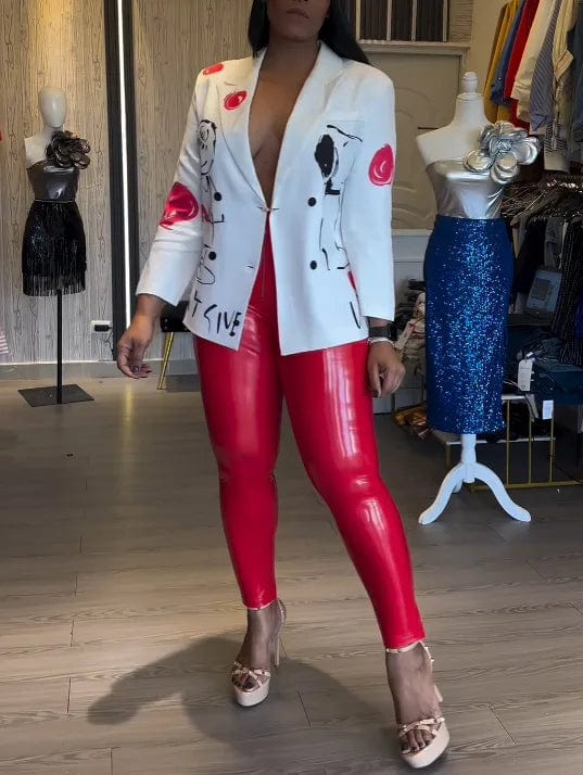 Fashionable commuter print cinched waist slim blazer top