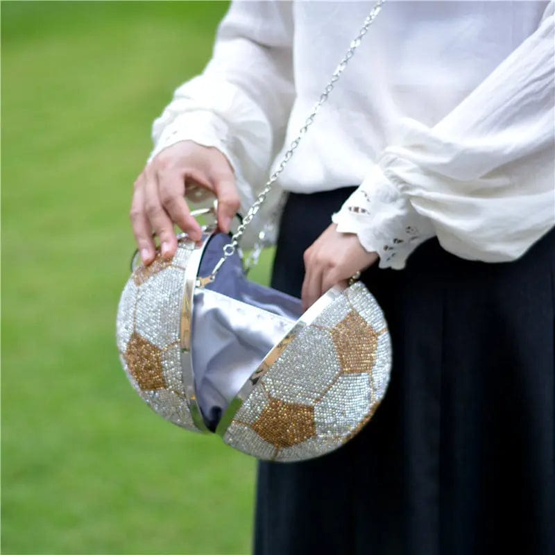 Fashionable Diamond Football Crystal Purse handbag Round Shoulder Bag  Unique Personality Rhinestone Soccer ball Purse for Party