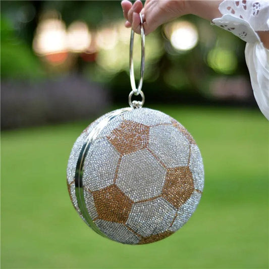 Fashionable Diamond Football Crystal Purse handbag Round Shoulder Bag  Unique Personality Rhinestone Soccer ball Purse for Party